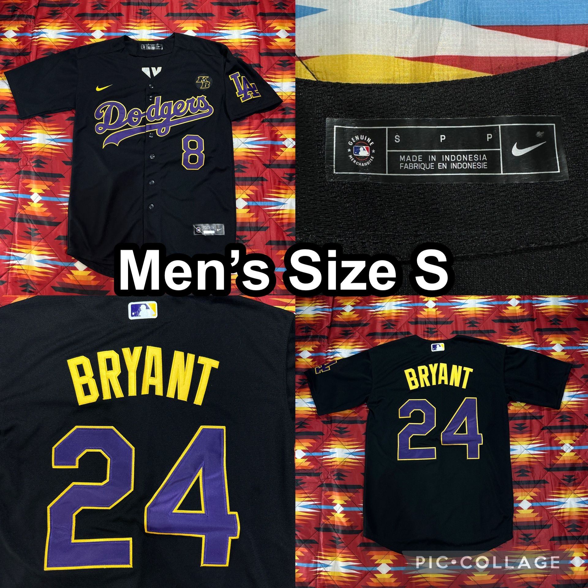 Kobe Bryant Los Angeles Dodgers #8 #24 Men's Small Black Purple Jersey KB Patch