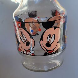 Vintage Walt Disney Glass Juice Decanter Mickey, Minnie, Donald, Carafe Pitcher

