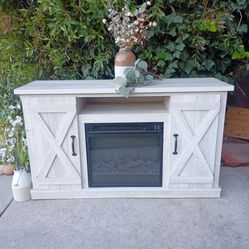 Rustic TV Console Two Cabinets , Cubby and removable Fireplace with my Flames 47 1/2" W X 15 3/4" D X 27"T I'm to