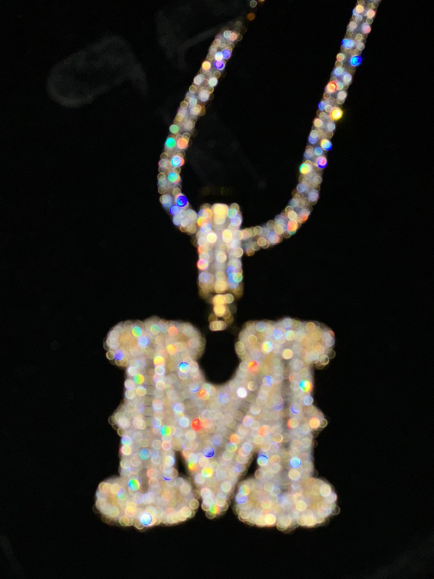 18 k Gold Plated M Pendant & 3 mm Tennis chain