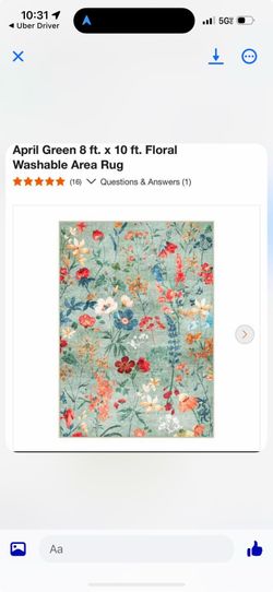April Green 8 ft. x 10 ft. Floral Washable Area Rug
