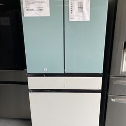 Bespoke 4-Door French Door Refrigerator (29 cu. ft.) with Beverage Center™ in Morning Blue Glass Top Panels and White Glass Middle and Bottom Panels