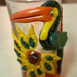 Handmade Toucan and Sunflower Shot Glass