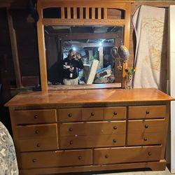 Bedroom Set – Bed Frame + Dresser with Mirror + Nightstand