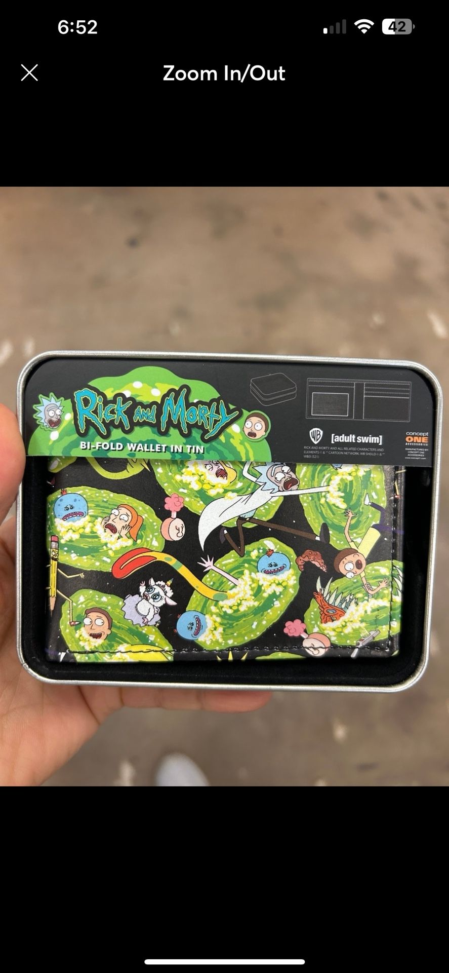 NWT Rick and Morty bi-fold wallet in tin