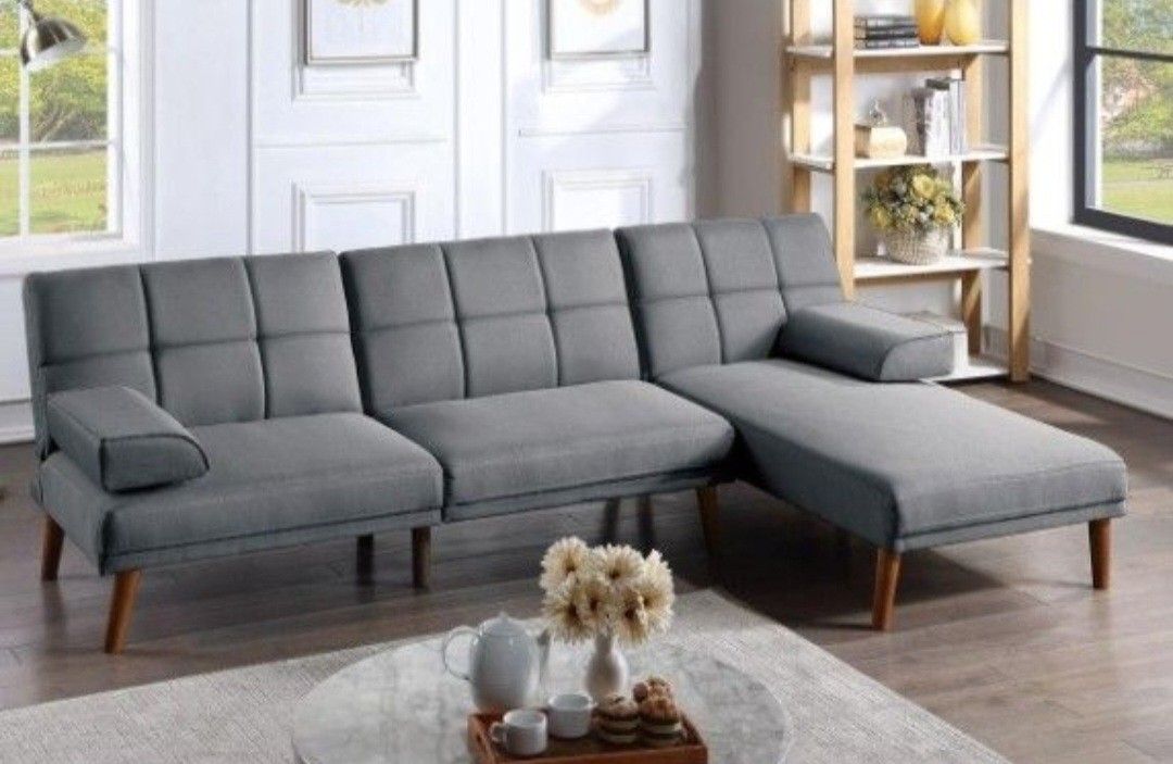 Brand New Light Grey Futon Sofa Sleeper Chaise Lounge
