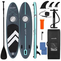SereneLife 10’6” Inflatable Stand-Up Paddle Board with Window - 32” Wide Stable Design with Non-Slip EVA Deck Pad, Premium SUP Accessories and GoPro M
