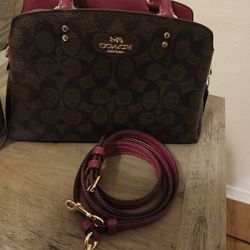 Coach Leather Lillie Carryall In Signature Canvas Brown Dark Magenta 