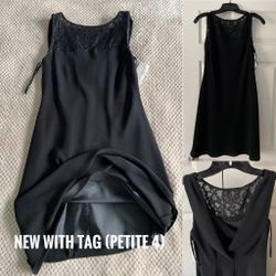 New Sleeveless Black Dress With Lace Panel And Back Drape (4P)