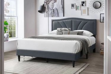 Queen Grey Euro platform bed with Orthopedic Mattress Included