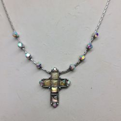 ABALONE CROSS WITH AURORA BOREALIS CRYSTALS 