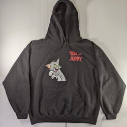 Tom and Jerry Men's Casual Black Pullover Hoodie Graphic Print Size Large