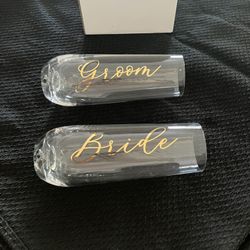 Stemless Bride And Groom Champagne Glasses / Flutes