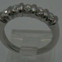 PLATINUM 950 DIAMOND BAND RING SZ-6.5 8.4G W 5 DIAMONDS 1 CARAT TOTAL 