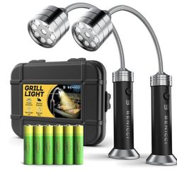 LED BBQ Grill Lights Set of 2 - The Perfect Grilling Accessories Light with 360-Degree Magnetic Base and Gooseneck - 100% Portable Weatherproof Outdoo
