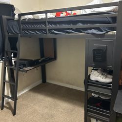 High Twin Bed With Desk And Shelves 