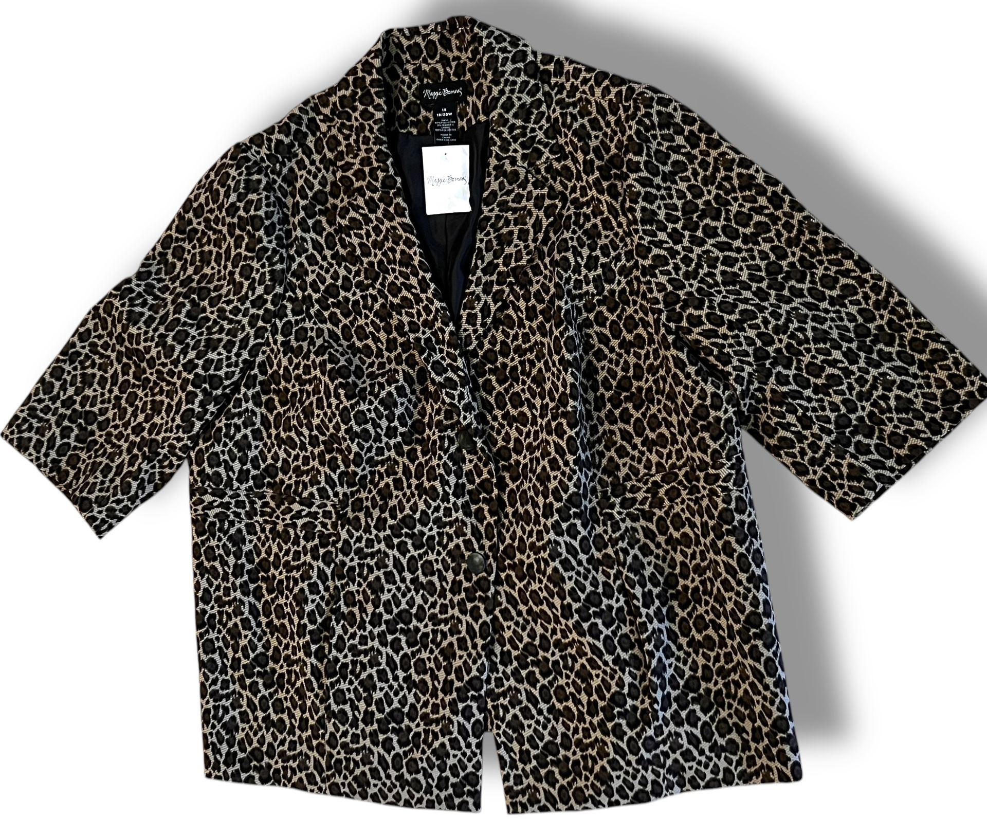 Maggie Barnes Leopard Print Blazer Womens Plus Size 1X (18-20) Jacket Button Up