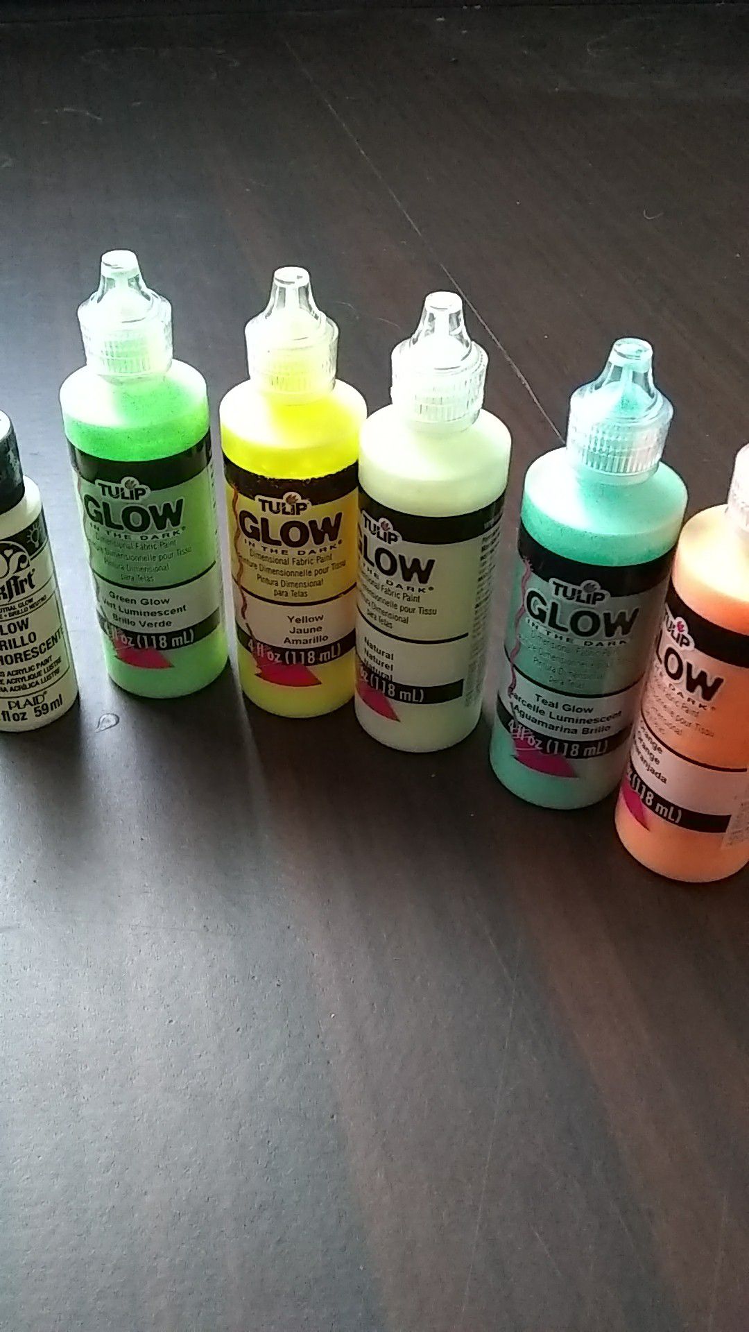 6 bottles of glow in the dark fabric paint