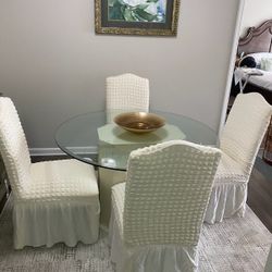 Beautiful Round Glass Dining Set with Vintage Parson Chairs