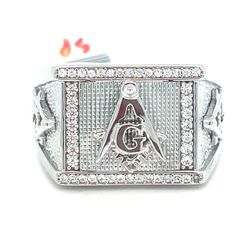925 Sterling Silver CZ Freemason Ring 7.76g Size 11 177462/5