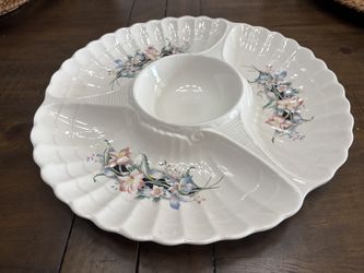 Vintage porcelain floral shell chip and dip platter Japan