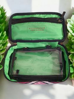 Stephanie Johnson Cosmetic Case/Bright Geometric Pattern Two-Way Zip Closure Travel Makeup Bag/Zippered Pockets
