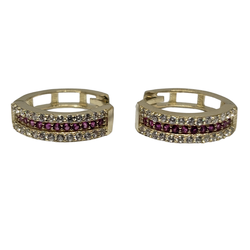 10k Yellow Gold huggies Pink-White Stones