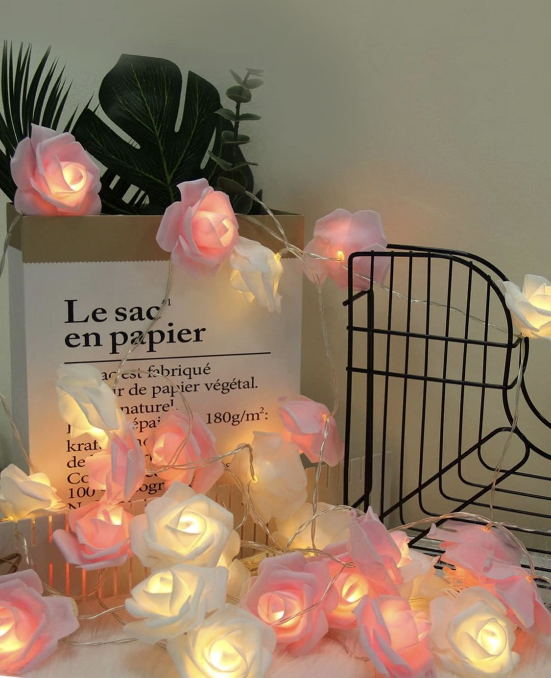 Mothers Day Rose Flower Garland String Lights Battery Operated 14.7 ft 30 LEDs Rose Flower Fairy Lights for Mothers Day Decorations Birthday Wedding A