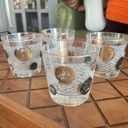 Vintage MCM Libbey Black and Gold Coin Barware
