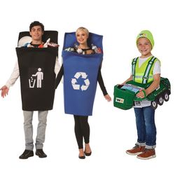 Waste Management Toddler Costume and 2 Adult Trash Bin Costumes