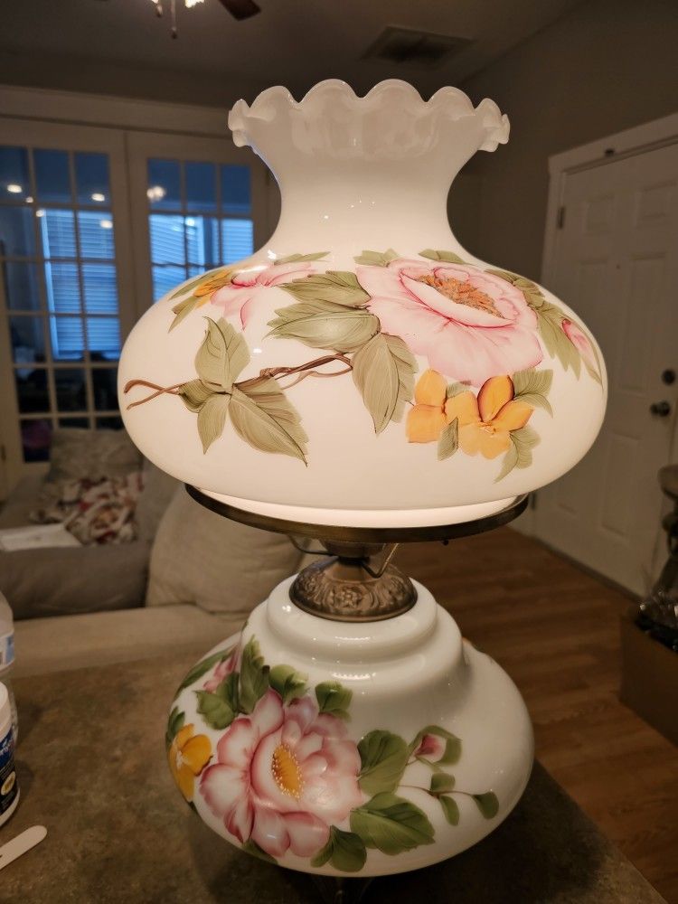 Vintage Ef & EF Hand Painted Parlor Table Hurricane  ($350-500 Value)