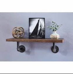 Industrial Wood Wall Shelf with Pipe Brackets