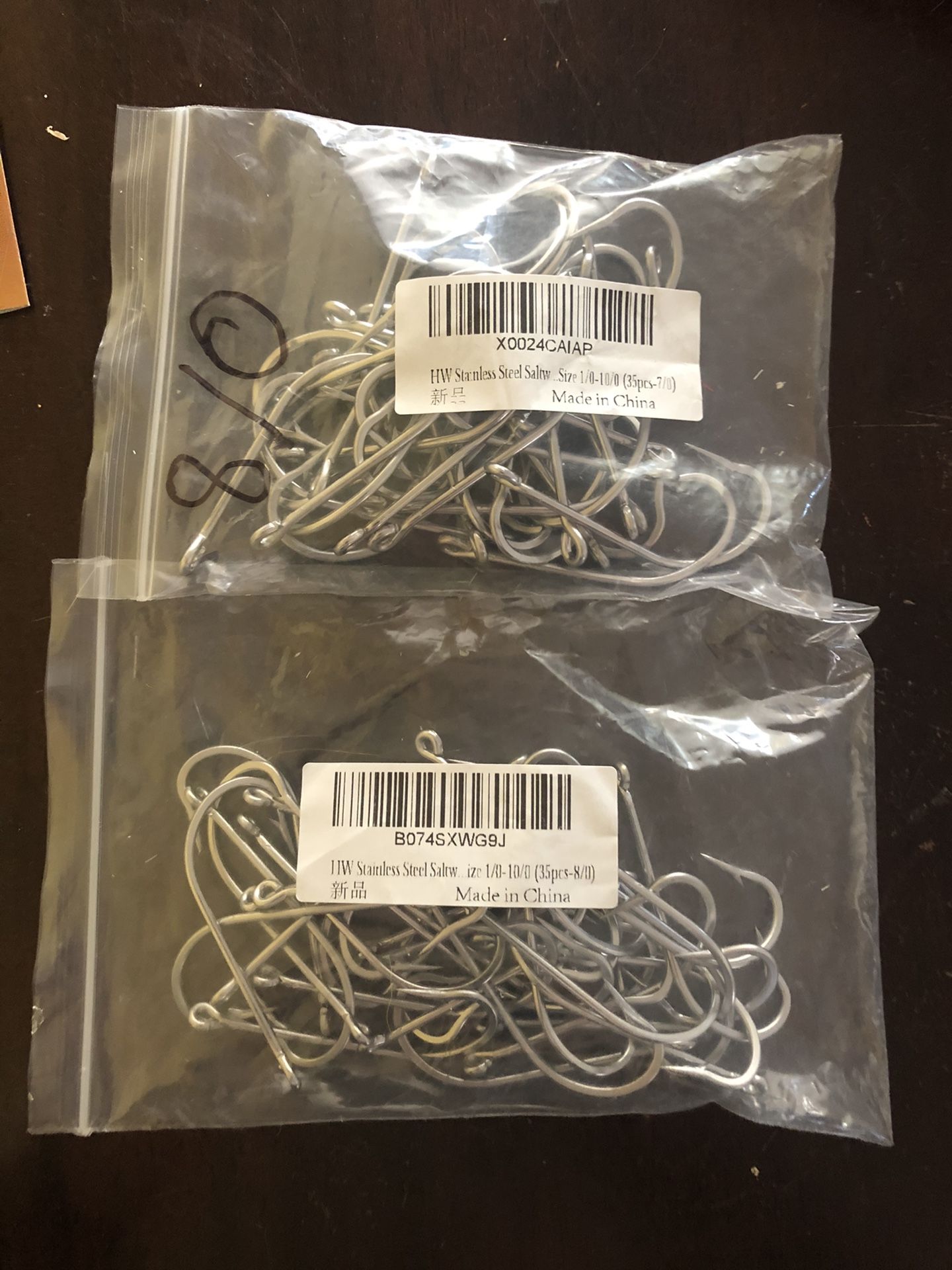 Fishing hooks 7/0 & 8/0. Saltwater stainless 35 of each size.