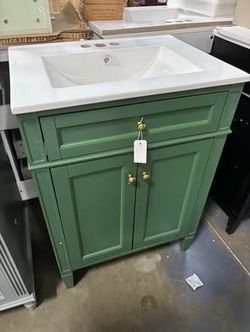 Newly Assembled Solid Wood Frame 24" Bathroom Vanity w/ Sink Small Bathroom Vanity w/ 2-Door Cabinet