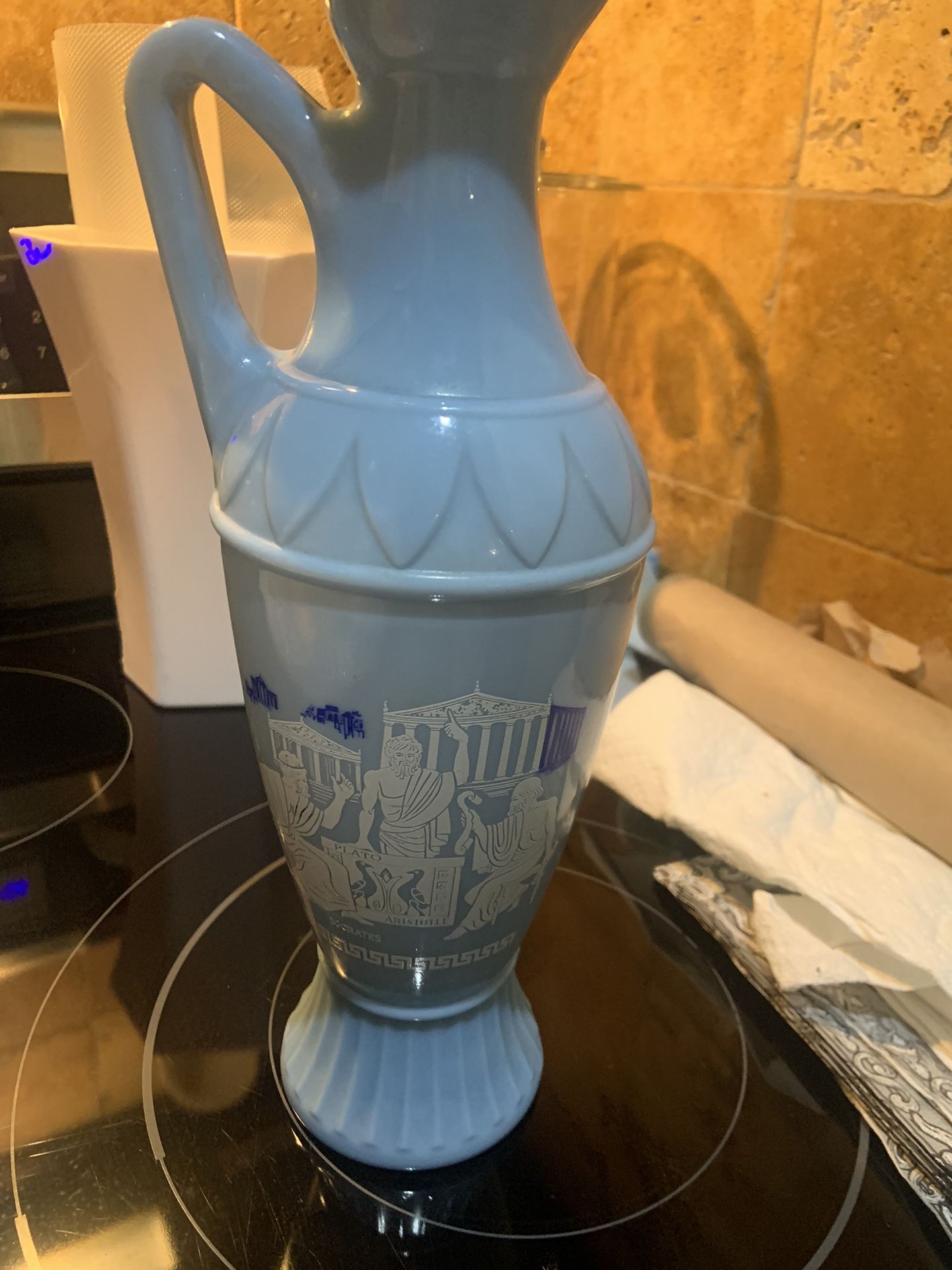 Greek Key antique wine bottle