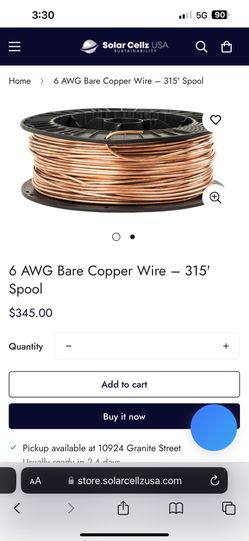 Bare copper wire 315’ Spool