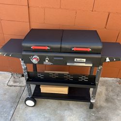 Bestfire Dual Fuel Propane Gas Charcoal Grill Combo Black Dual Lids, Flat Top Grill With 2 Side Shelves for BBQ, Outdoor and Backyard Cooking
