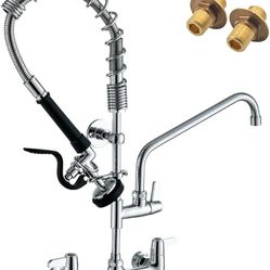 Cenosa
Commercial Sink Faucet Wall Mount with Pre-Rinse Sprayer – 8 Inch Center Wall Mount Sink Faucet, 25"