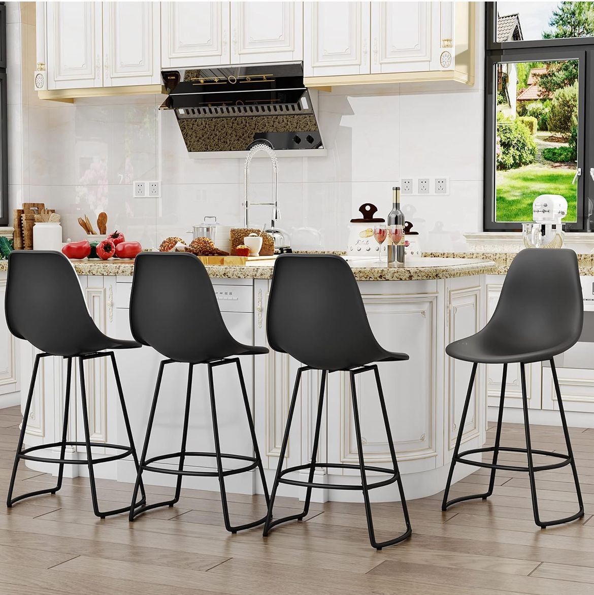 Swivel Bar Stools Set of 4 Bar Stool Counter Height Bar Stools with Plastic Back Modern Barstools Counter Stools Bar Chair Black Metal Bar stools Kitc