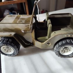 Vintage Tonka 1970's Pressed Steel Military Green Jeep  G-452-8