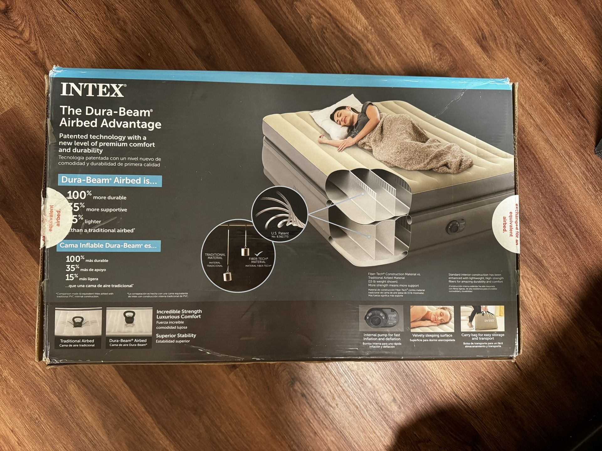 Intex Raised Comfort Pillowtop 20" Queen Air Mattress with Built in Pump