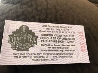 Del Mar Fair Tickets discount coupons, $5.00 each, 4 total, pay additional $8.00 at the gate,