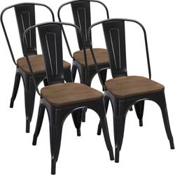  18 Inch Classic Iron Metal Dining Chair with Wood Top/Seat Indoor-Outdoor Use Chic Dining Bistro Cafe Side Barstool Bar Chair Coffee Chair Set of 4 B