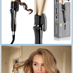 Curling Iron, 2 in 1 Hair Straightener and Curler, 1.25 Inch Ceramic Curling Wand with Adjustable Temperature, Dual Voltage for All Hair Types, Anti-T