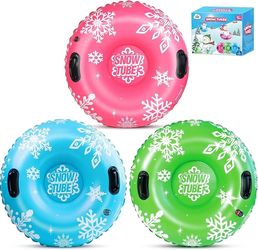 ZMLM Snow Tube for Sledding -2 Pack/3 Pack 36" Inflatable Snow Sled for Kids and Adults Heavy Duty Blow Up Tube with Handles Outdoor Winter Toys Gift 