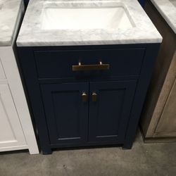 24" Bathroom Vanity In Navy Blue With Marble Top (V414) 