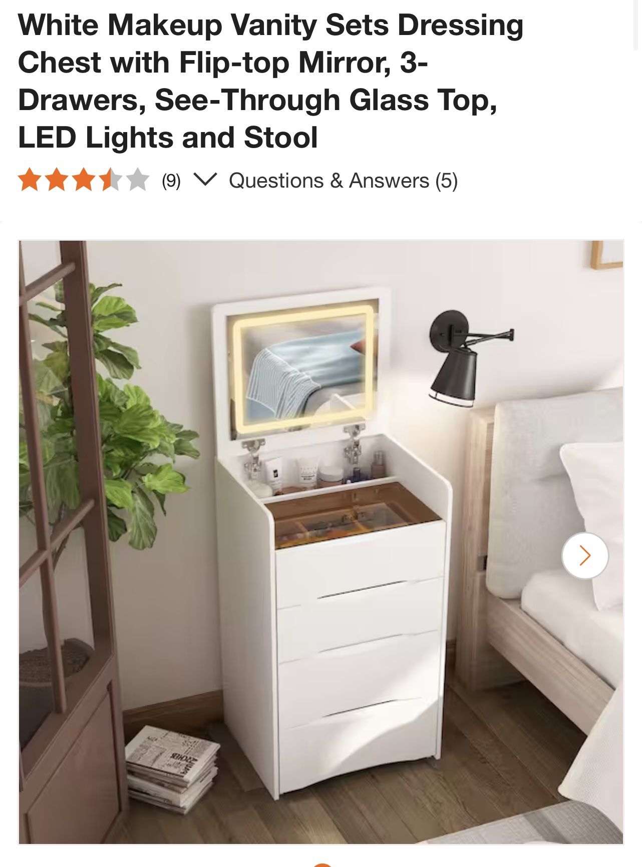 White Makeup Vanity Sets Dressing Chest with Flip-top Mirror, 3-Drawers