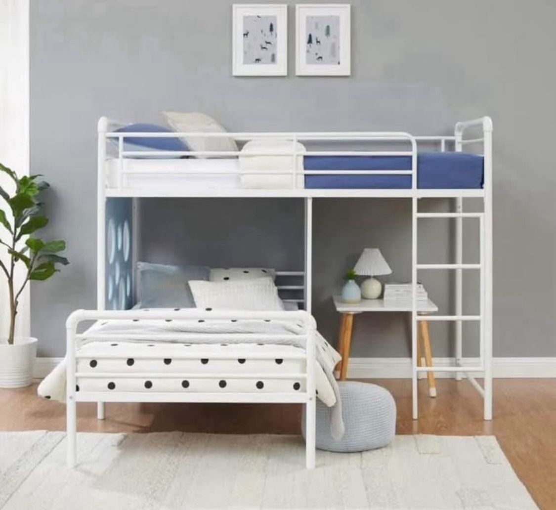 New White Twin Size L-Shaped Bunk Bed