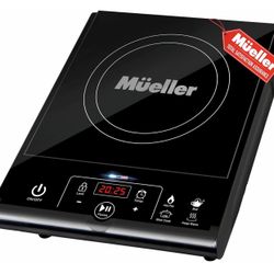 Mueller RapidTherm Portable Induction Cooktop Hot Plate Countertop Burner 1800W, 8 Temp Levels, Timer, Auto-Shut-Off, Touch Panel, LED Display, Auto P