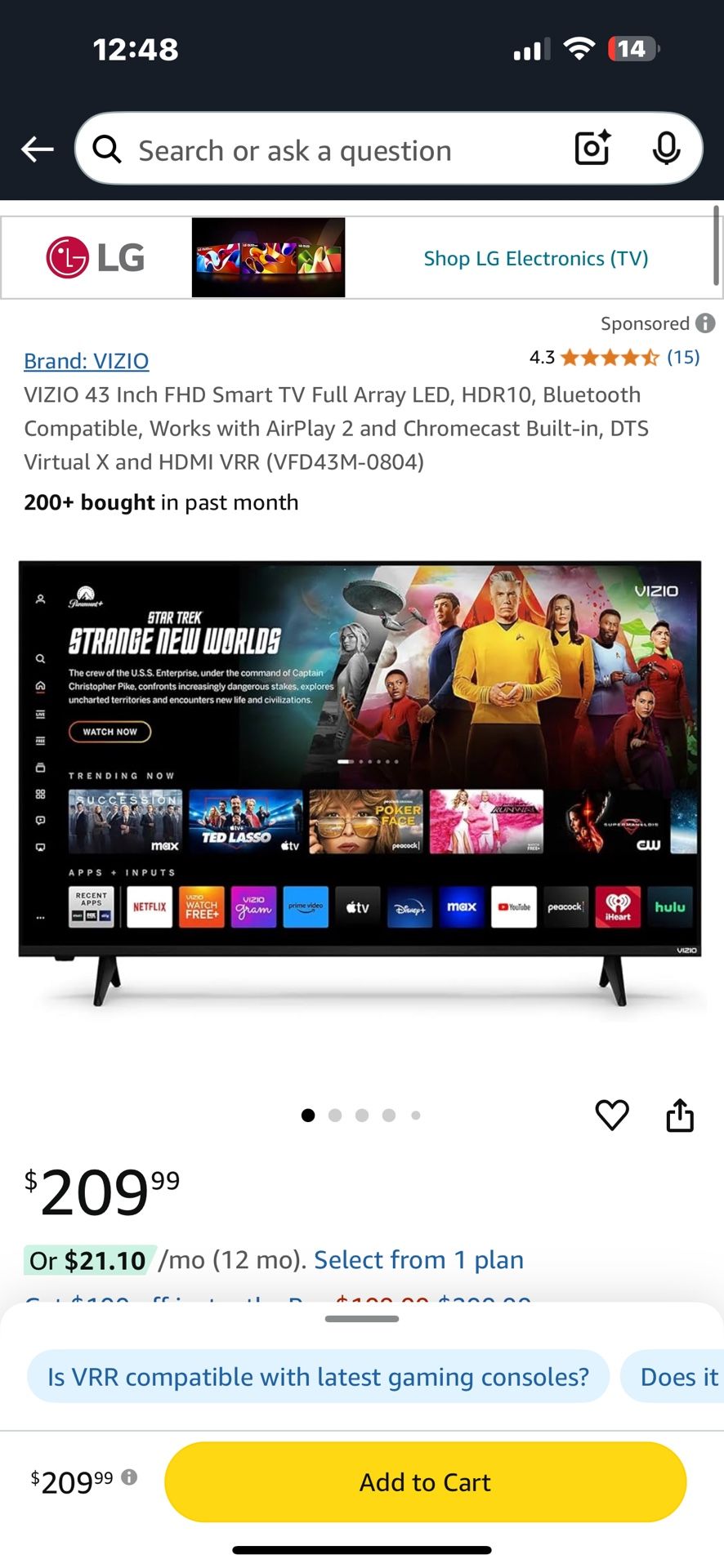 Vizio 45” Smart Tv